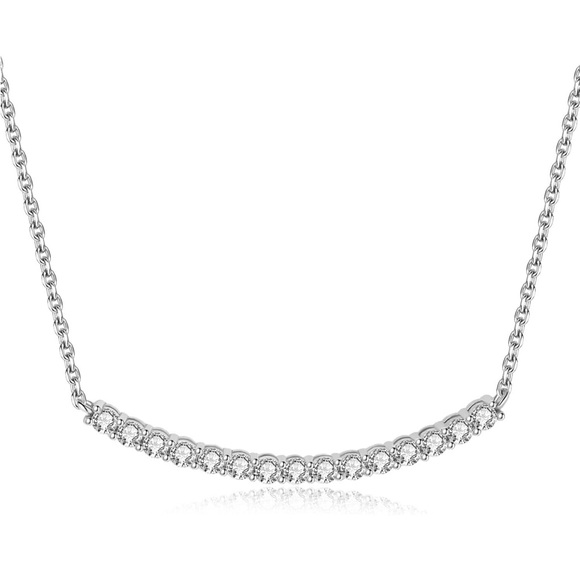 Certified 1 Carat Diamond Curved Bar Necklace ~ 14k White Gold Dainty Moissanite - Picture 2 of 5